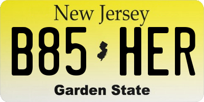 NJ license plate B85HER