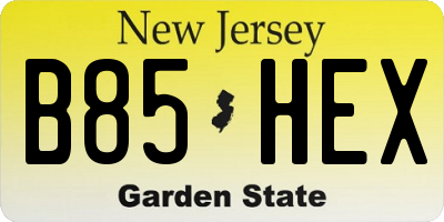 NJ license plate B85HEX