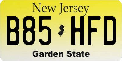 NJ license plate B85HFD