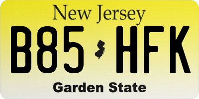 NJ license plate B85HFK