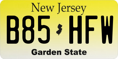 NJ license plate B85HFW