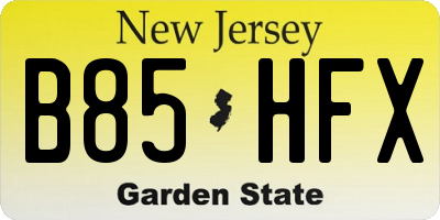 NJ license plate B85HFX