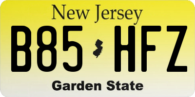 NJ license plate B85HFZ