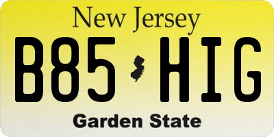NJ license plate B85HIG
