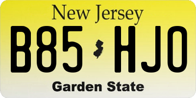 NJ license plate B85HJO