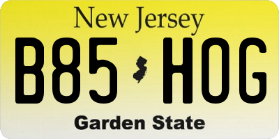 NJ license plate B85HOG