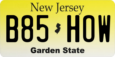 NJ license plate B85HOW