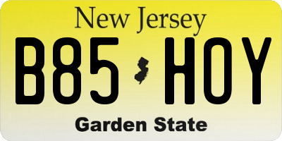NJ license plate B85HOY