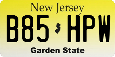 NJ license plate B85HPW
