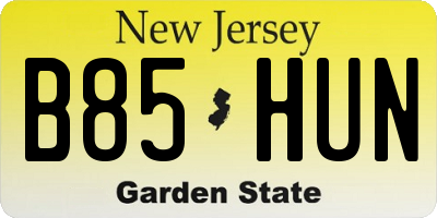 NJ license plate B85HUN