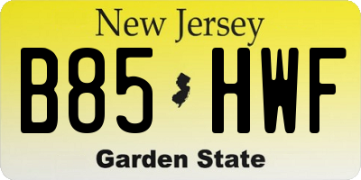 NJ license plate B85HWF