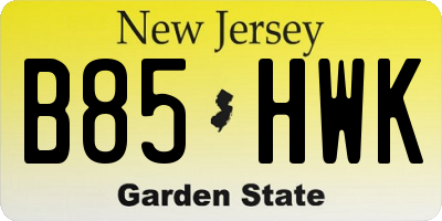 NJ license plate B85HWK