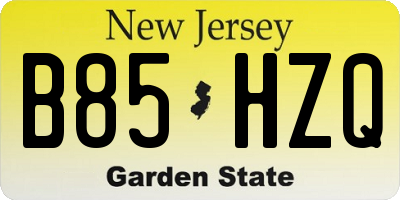 NJ license plate B85HZQ