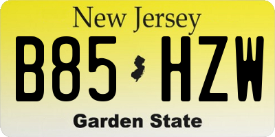 NJ license plate B85HZW