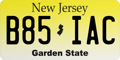 NJ license plate B85IAC