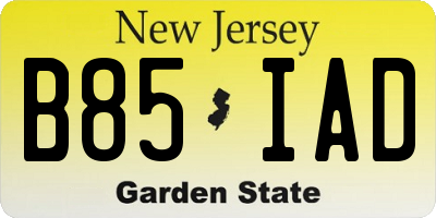 NJ license plate B85IAD