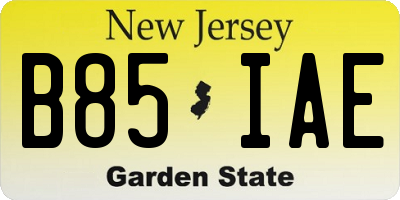 NJ license plate B85IAE