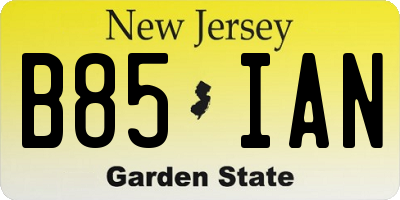 NJ license plate B85IAN