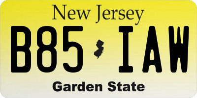 NJ license plate B85IAW