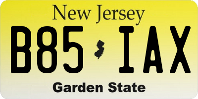NJ license plate B85IAX