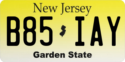 NJ license plate B85IAY