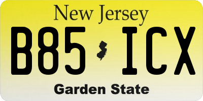 NJ license plate B85ICX