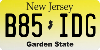 NJ license plate B85IDG