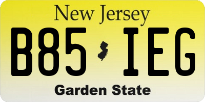 NJ license plate B85IEG