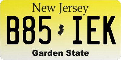 NJ license plate B85IEK