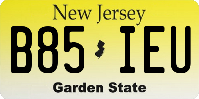 NJ license plate B85IEU