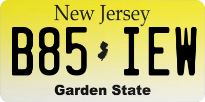 NJ license plate B85IEW