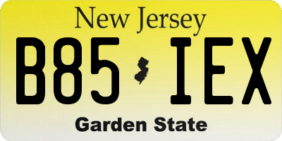 NJ license plate B85IEX