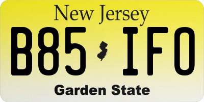 NJ license plate B85IFO