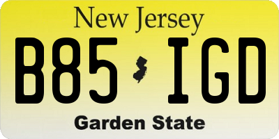 NJ license plate B85IGD
