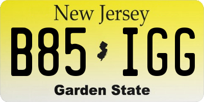 NJ license plate B85IGG