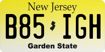 NJ license plate B85IGH