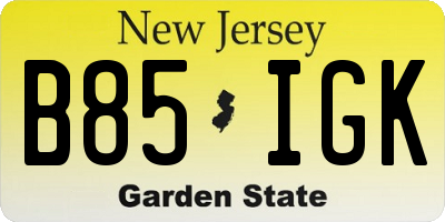 NJ license plate B85IGK