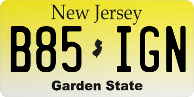 NJ license plate B85IGN