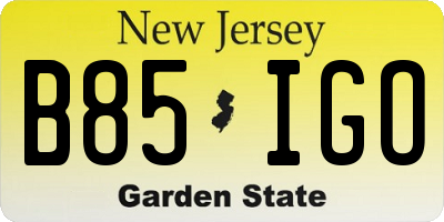 NJ license plate B85IGO