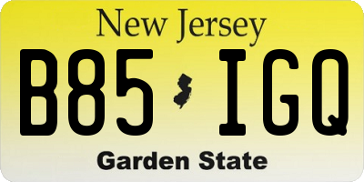 NJ license plate B85IGQ