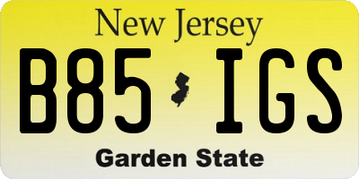 NJ license plate B85IGS