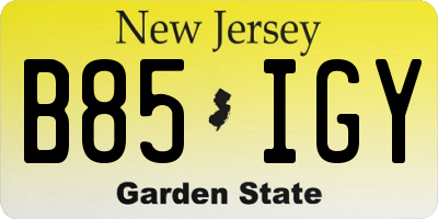 NJ license plate B85IGY