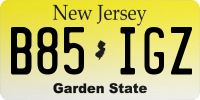 NJ license plate B85IGZ