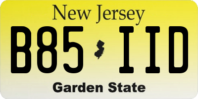NJ license plate B85IID