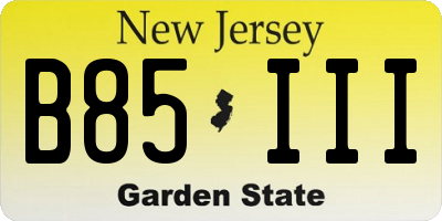 NJ license plate B85III
