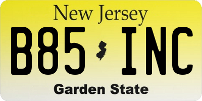 NJ license plate B85INC
