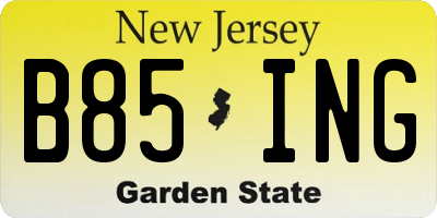 NJ license plate B85ING