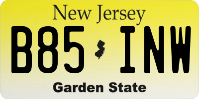 NJ license plate B85INW