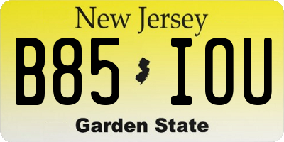 NJ license plate B85IOU