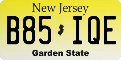 NJ license plate B85IQE